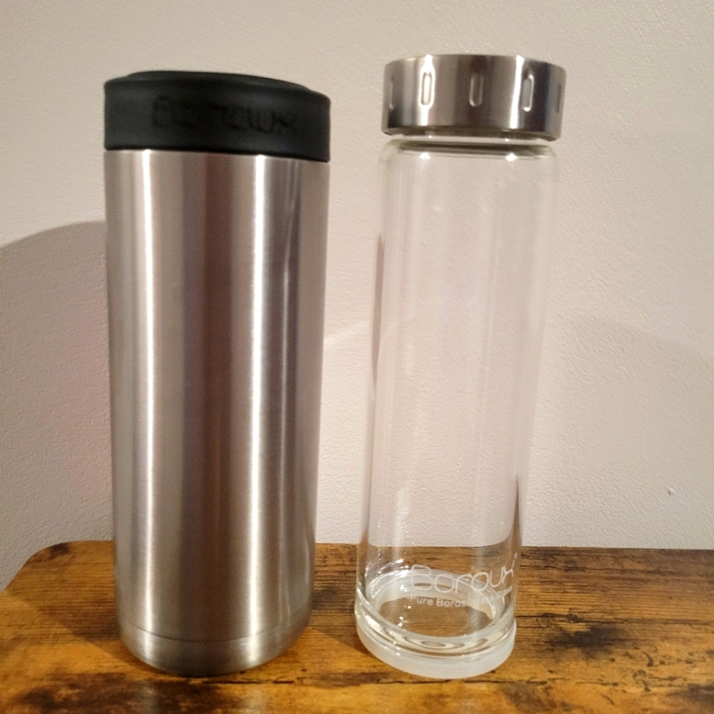 Boroux Glass/Stainless Water Bottle with Insulated Sleeve